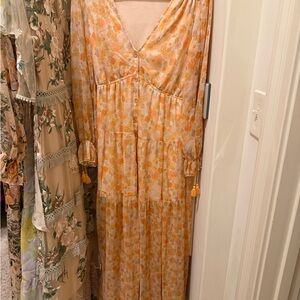 Aakaa Orange Floral Maxi Dress